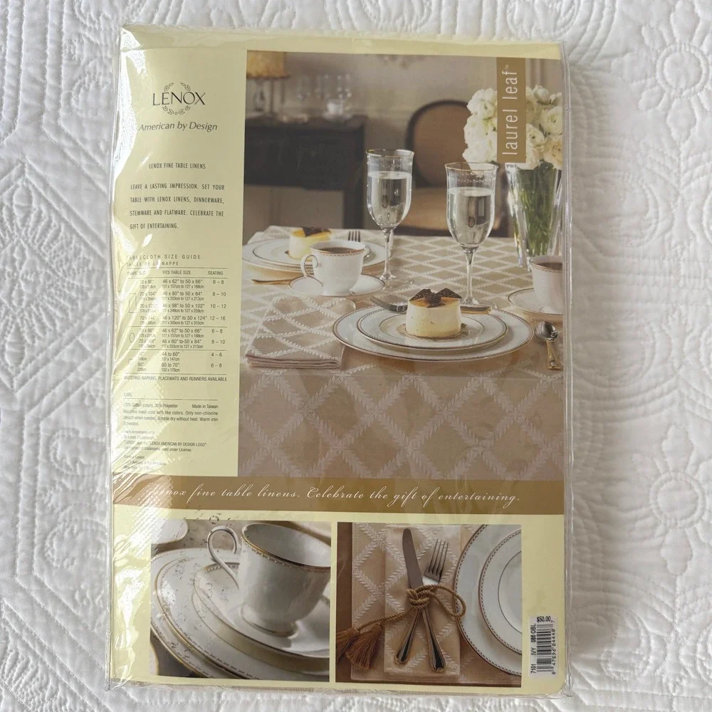 Lenox Laurel Leaf Tablecloth Ivory Cream 70x86 Oblong Damask Diamond New NIP